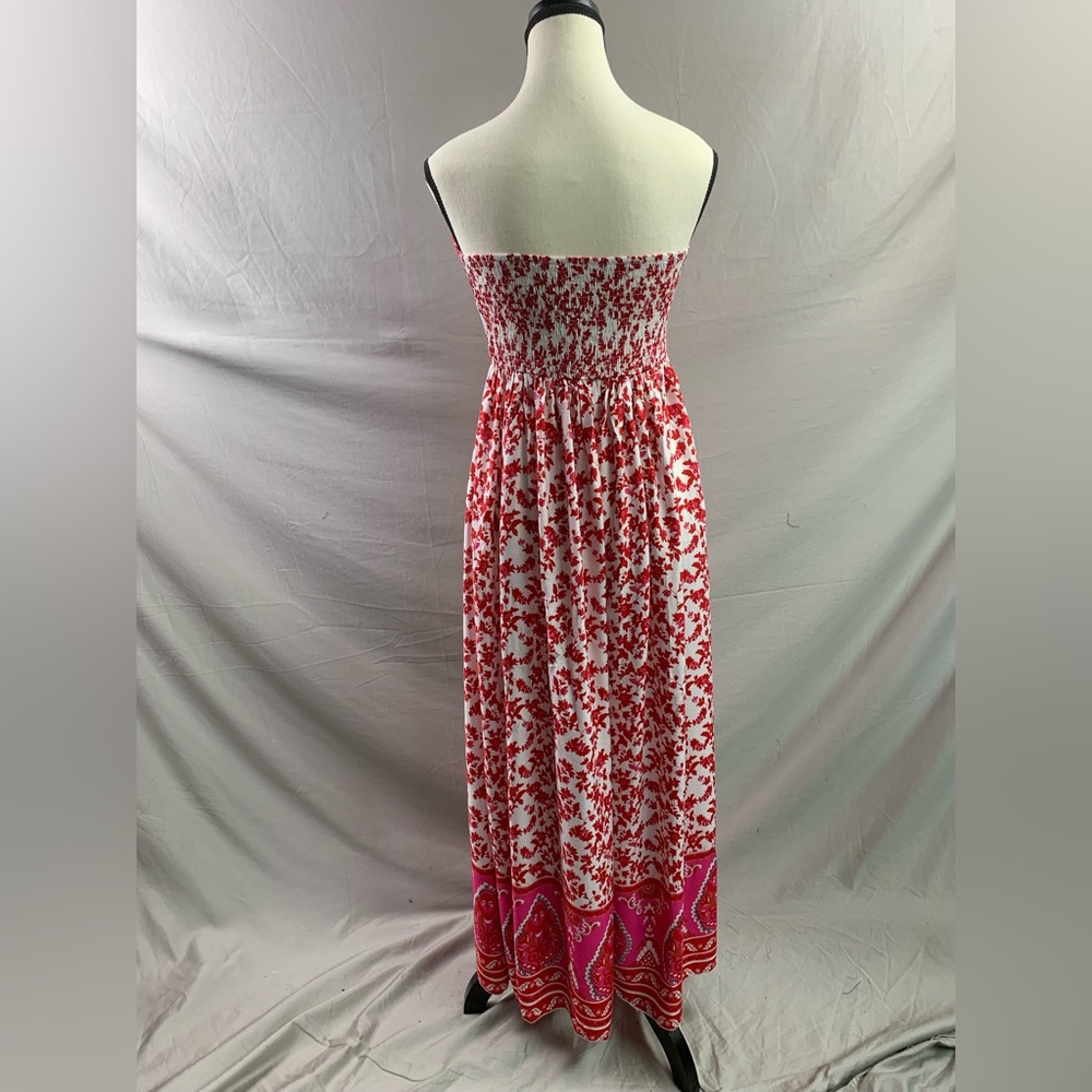 LAST ONE 🔥 Red/Pink  Boho Floral Print Tube Dress - Picture 10 of 10